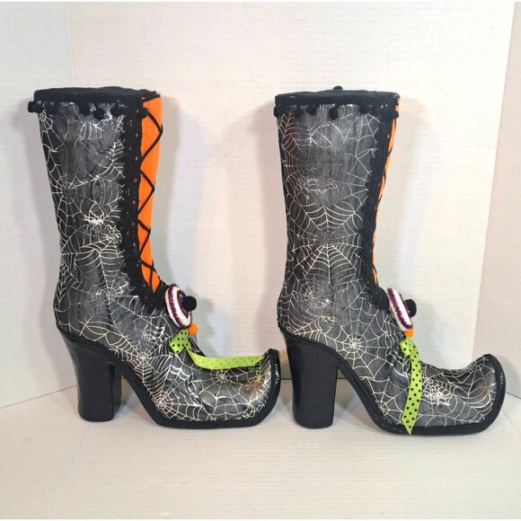 December Diamonds 2 Each 15" Witch Boots Black & Orange Foam & Fabric Halloween - Picture 4 of 4